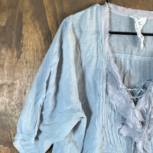 Free People Womens Blouse Purple Gray V Neck Pleated Ruffles Loose Fit XS - Picture 4 of 11